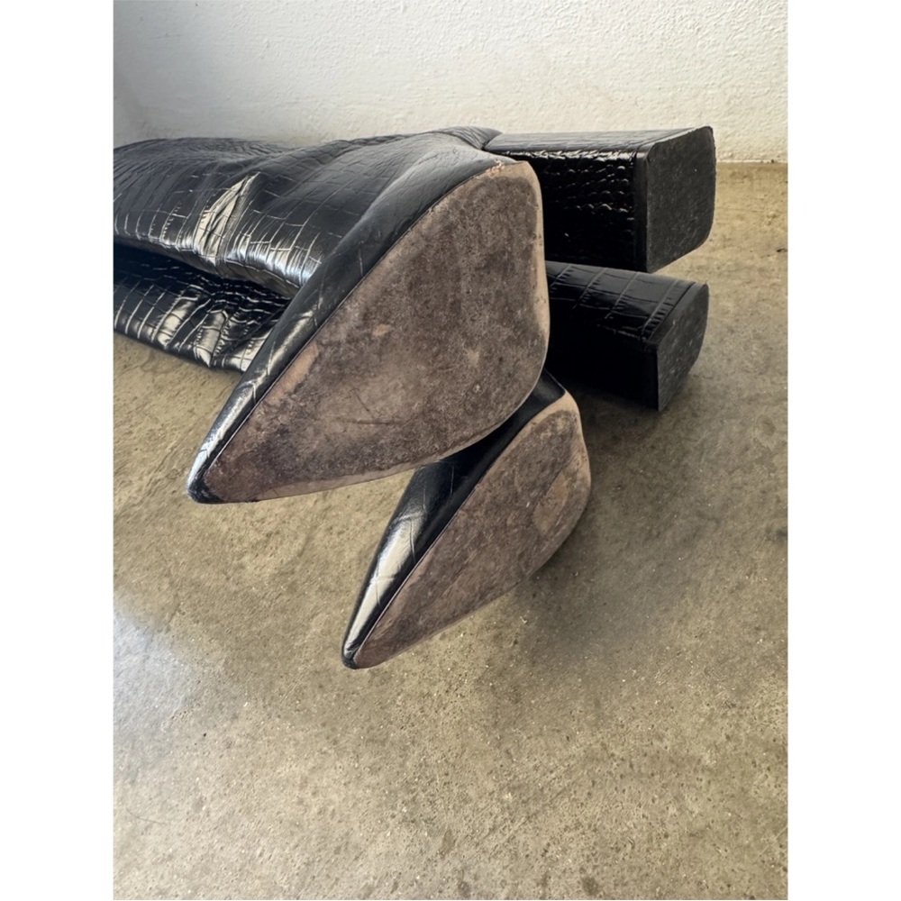 Paris Texas Black Croc-Embossed Heeled Boots - Picture 6 of 9